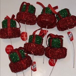 Red and Green Glitter Gift Ornaments Floral Pics Red green Sparkly Tree Picks 7